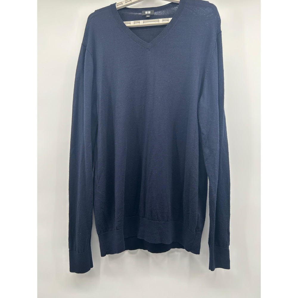 UNIQLO Men's V Neck Long Sleeve‎ Wool Sweater Navy Blue XL